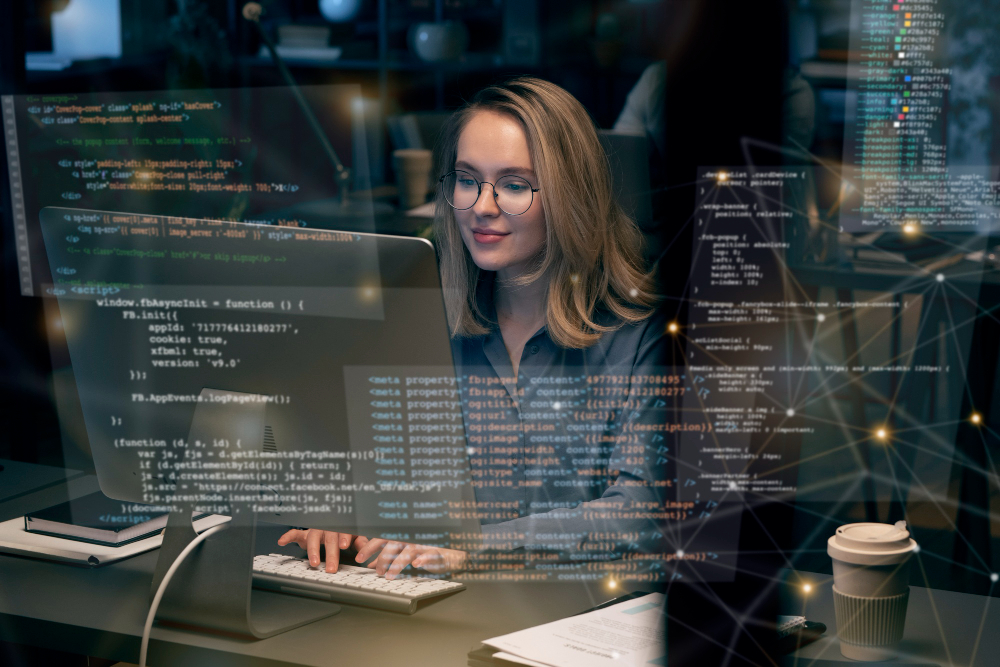 Female website designer working on a computer