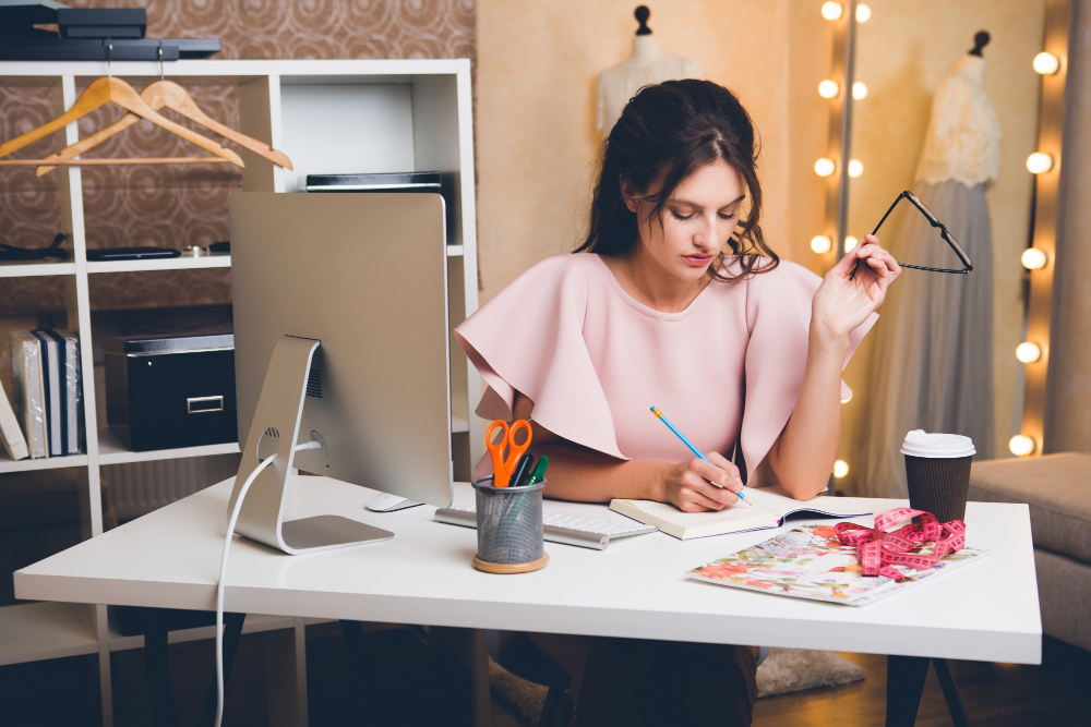 Female website designer working on business website development