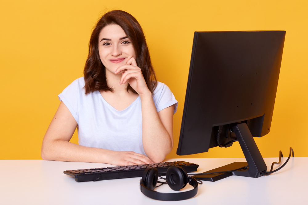 Professional female website designer creating a business website